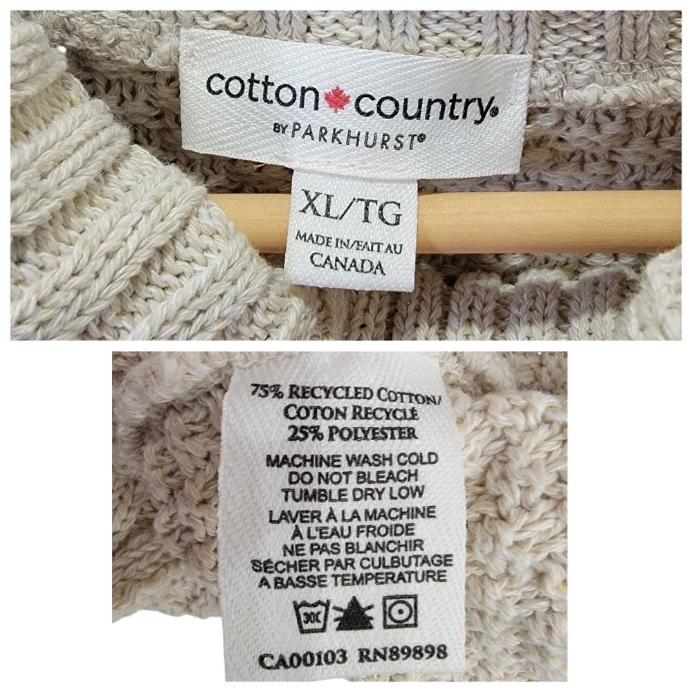 Parkhurst Emily Eco Cotton Turtleneck Cream Chunky Cable-Knit Sweater Womens XL - Picture 14 of 17